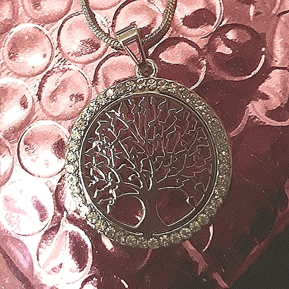 Silver Tree of Life Earrings with Crystal Rhinestone accents on ss earwires - Picture 7 of 15